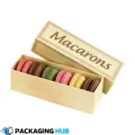 Branded macaron boxes with company logo for corporate giveaways and events.