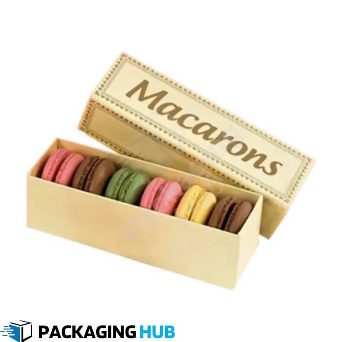 Branded macaron boxes with company logo for corporate giveaways and events.