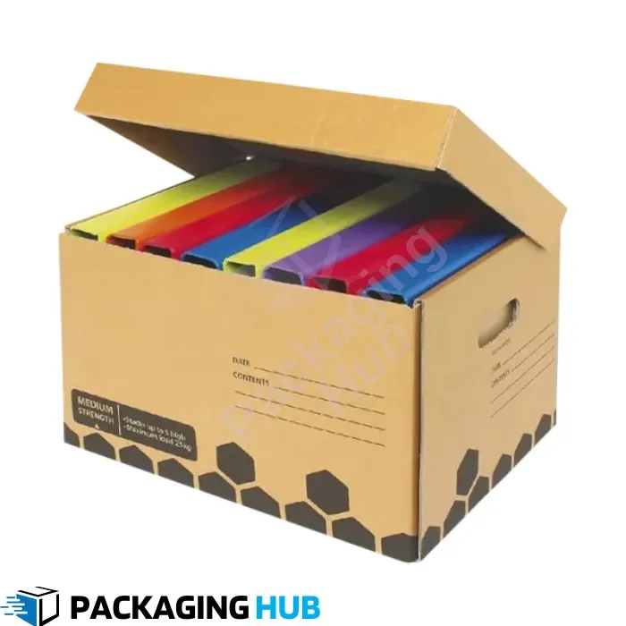 Custom archive box with a professionally printed logo for branding and organization.