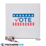 Custom ballot box featuring a printed logo for branding during corporate events.