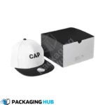 A custom baseball cap box featuring a printed logo for brand promotion and identity.