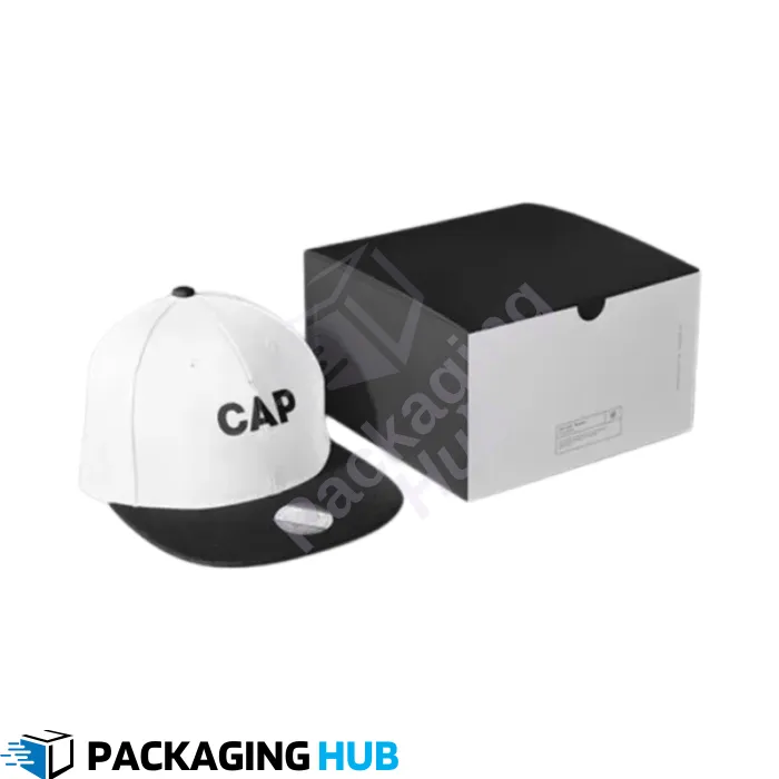 A custom baseball cap box featuring a printed logo for brand promotion and identity.
