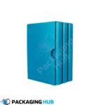 An open custom book box showcasing a book inside with a transparent display window.