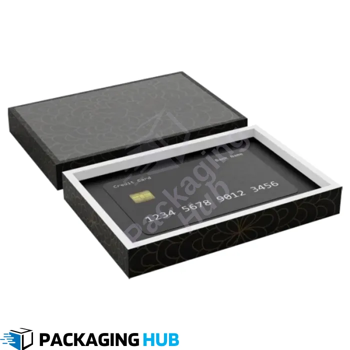 Custom credit card box with printed logo for branded packaging.