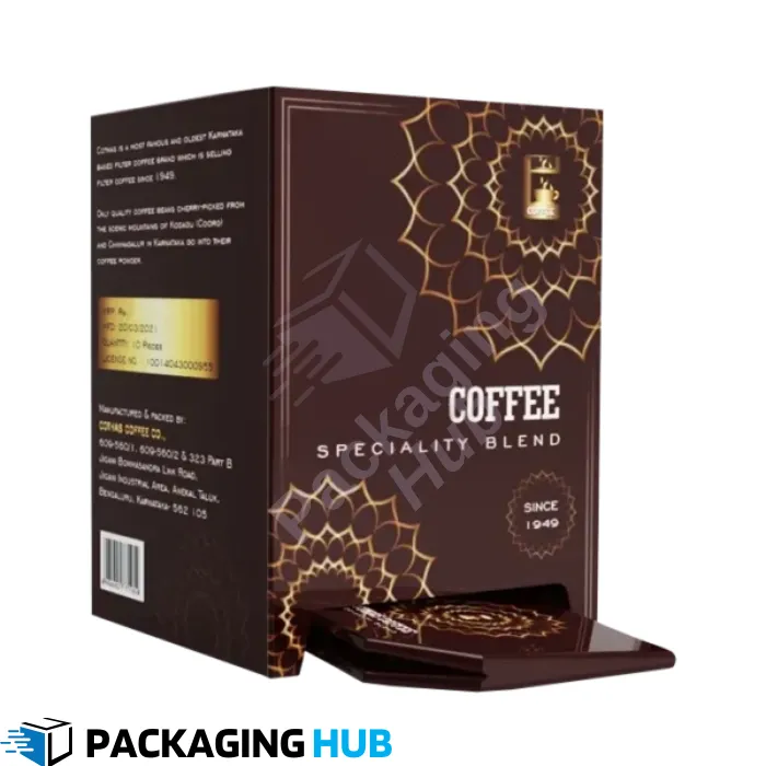 Custom coffee boxes with personalized designs, perfect for coffee brands, gifts, and retail packaging.