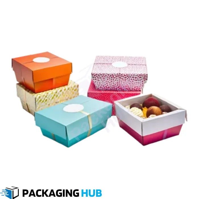 Custom dessert boxes with personalized designs, ideal for bakeries, events, and gourmet desserts.
