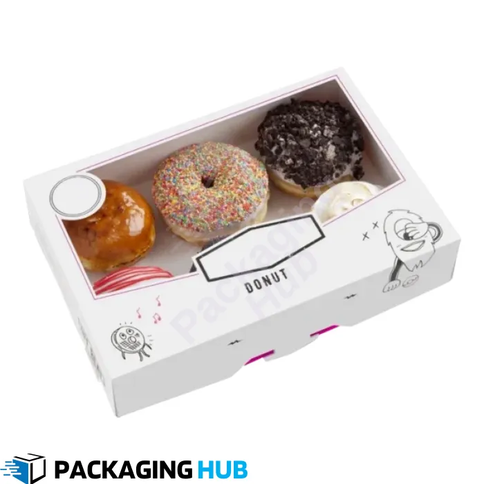 Custom donut boxes designed for bakeries and donut shops to keep donuts fresh and appealing.