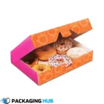 Custom donut boxes with personalized designs, perfect for bakeries, donut shops, and special events.