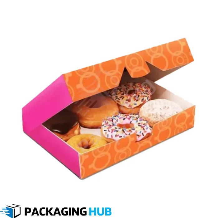 Custom donut boxes with personalized designs, perfect for bakeries, donut shops, and special events.