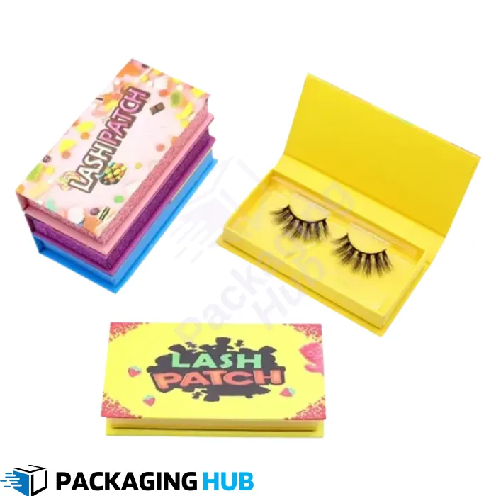 Close-up view of custom eyelash box with logo branding for personalizing cosmetic packaging.