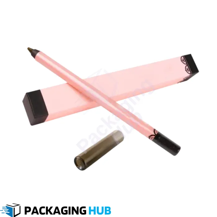 Close-up view of custom eyeliner box with logo branding for premium cosmetics packaging.