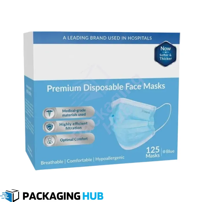 Custom face mask boxes designed for retail display with attractive branding and design.