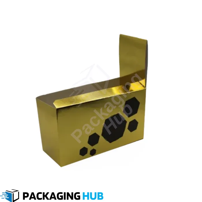 Custom gold foil boxes for luxury products, providing elegant packaging with a shiny gold finish for a premium look.