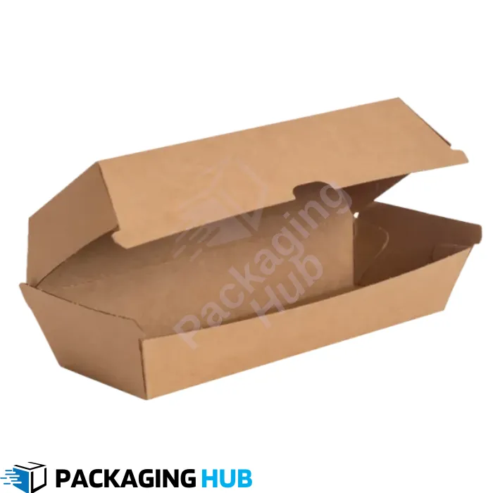 Custom hotdog boxes with personalized designs, perfect for food trucks, restaurants, and food vendors.