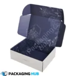 Custom mailer boxes with personalized branding and packaging for shipping.