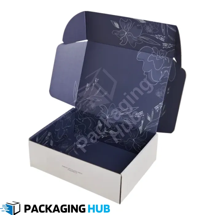 Custom mailer boxes with personalized branding and packaging for shipping.