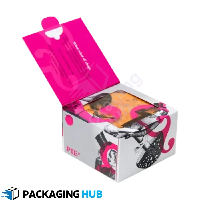 Custom pie boxes designed with your logo and design. Create unique packaging for pies, cakes, and other desserts.