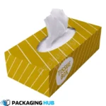 Customized tissue box with logo and brand printing for businesses in Pakistan.
