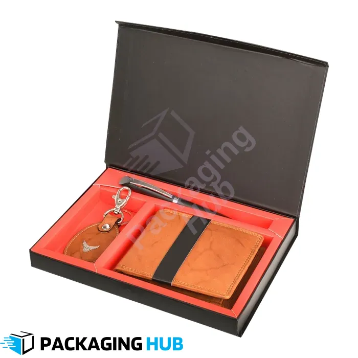 Custom wallet box made with high-quality, eco-friendly materials for luxury packaging.