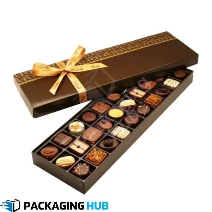 Eco-friendly custom chocolate boxes made from recyclable and biodegradable materials, ideal for environmentally conscious brands.