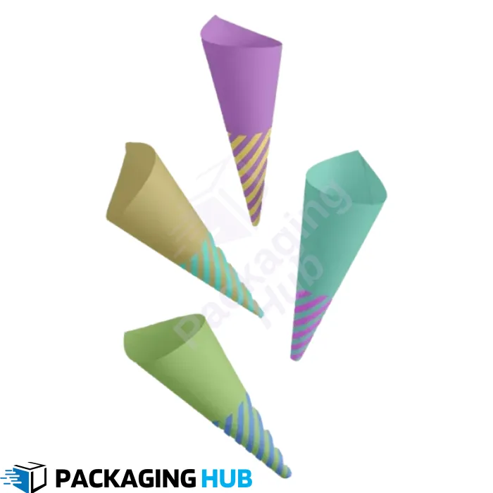 Eco-friendly paper cones made from sustainable materials, perfect for ice cream and snack packaging. Biodegradable and recyclable options available.
