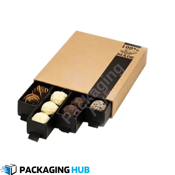 Eco-friendly truffle boxes made from recyclable materials for sustainable chocolate packaging.