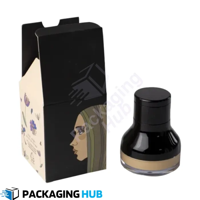 Custom foundation boxes in use for packaging premium cosmetics.