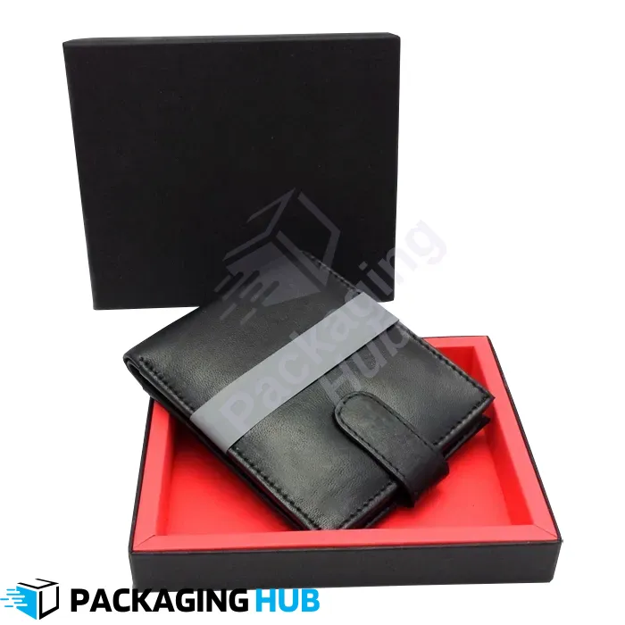 Custom wallet box featuring a personalized logo, perfect for businesses and branding.
