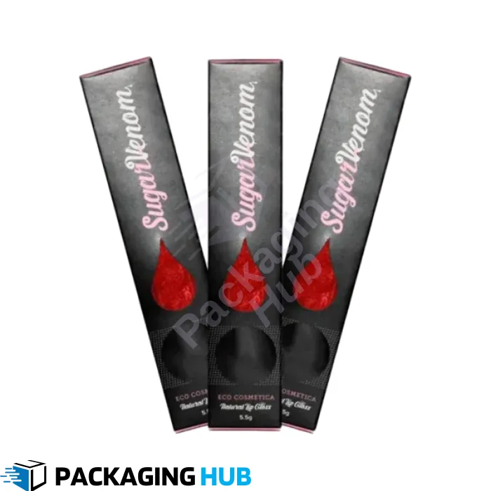 Luxury lip gloss packaging with premium finishes like foil stamping and embossing for a sophisticated look.