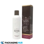 Luxury lotion packaging with elegant finishes such as foil stamping and embossing for premium skincare products.