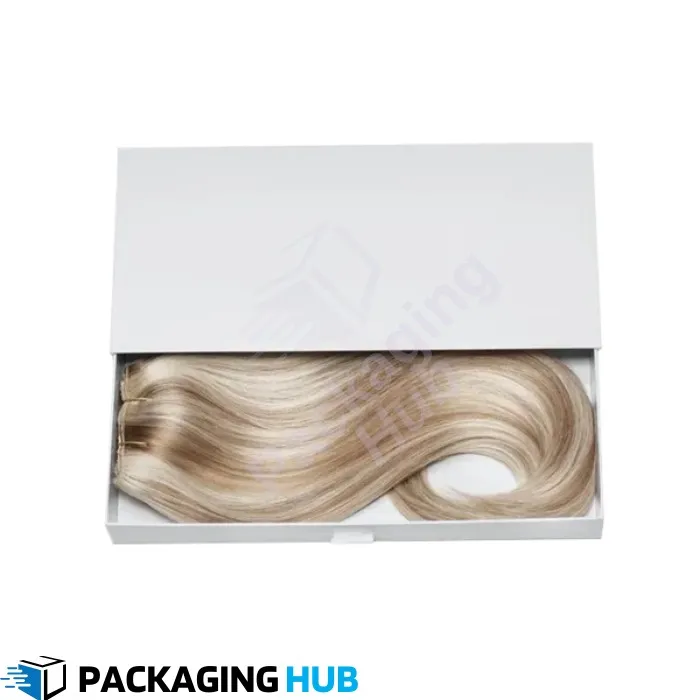 Custom-designed hair extension boxes that offer protective and stylish packaging for hair extensions.