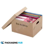 An open custom archive box showcasing neatly arranged files, perfect for organizing documents.