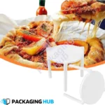 Pizza saver stand placed on fresh pizza to protect toppings