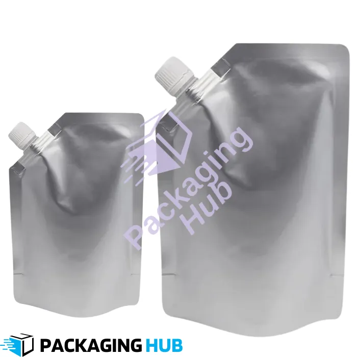 Durable aluminum stand-up pouch with spout for liquid packaging