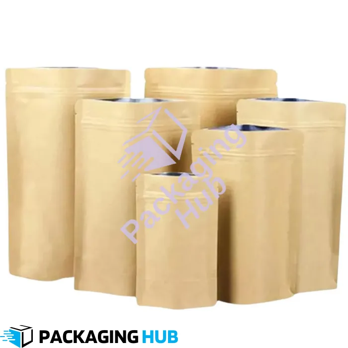 Brown kraft paper standup pouch with resealable zip for food packaging