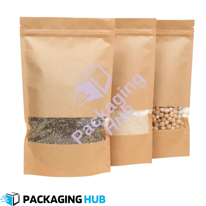Brown kraft stand-up pouch with zip lock for organic and food-safe packaging