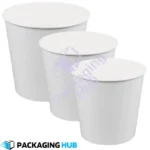 Bulk packaging of disposable fried chicken and popcorn buckets for large events or businesses.