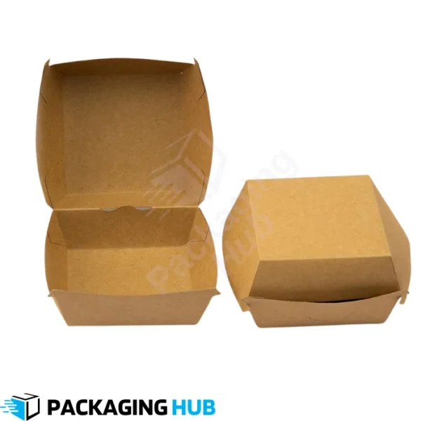 Front view of a burger box, perfect for packaging burgers for takeout and delivery.