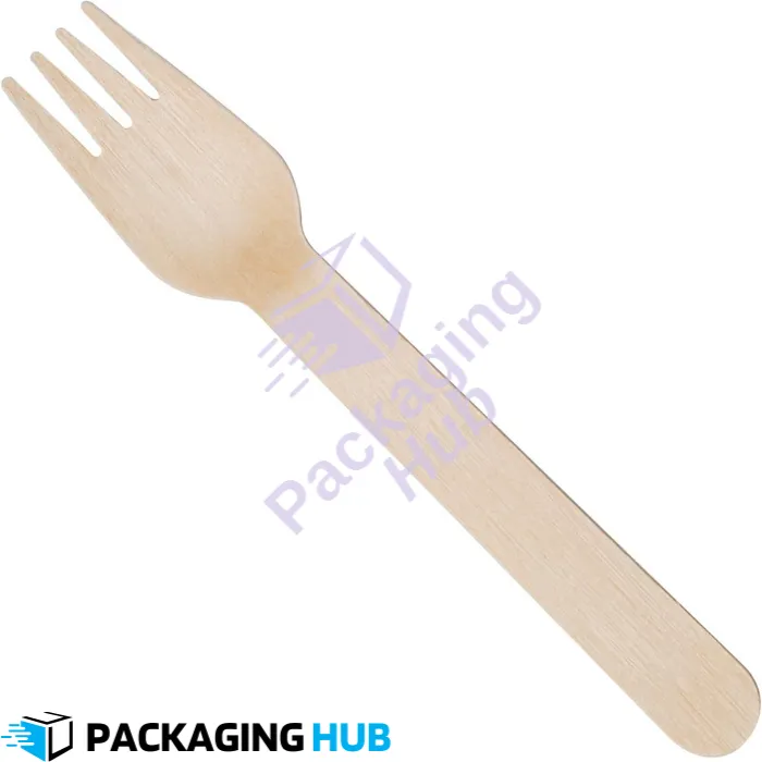 Disposable wooden fork designed for takeout and catering, made from renewable materials.