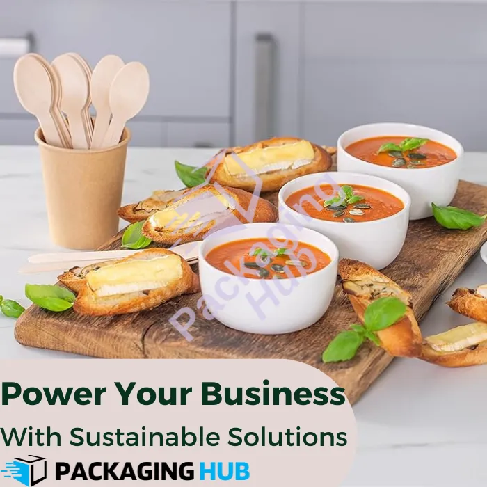 Disposable wooden spoon used in catering, perfect for serving hot or cold food.