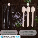 Eco-friendly disposable wooden spoon made from biodegradable and recyclable materials.