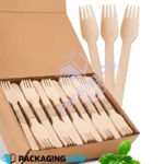 Eco-friendly disposable wooden fork made from biodegradable and recyclable materials.