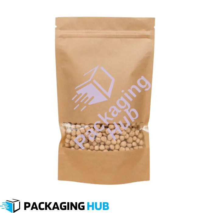 Side gusseted kraft stand-up pouch showing volume and sturdy base