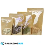 Open pouch with zip lock – transparent front and kraft back for food safety