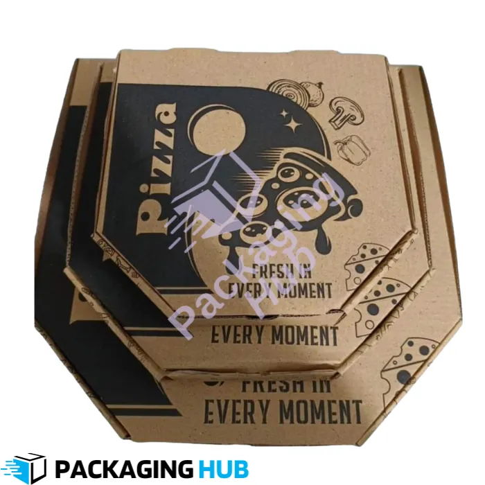 Pizza box with ventilation holes for better air circulation, made from recyclable materials.
