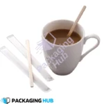 Wooden coffee stir sticks in a coffee cup, ready for use at a cafe or home.
