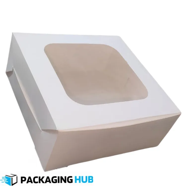 8x8x3.5 cake box with transparent window by Packaging Hub in Pakistan for bakery and custom cake packaging