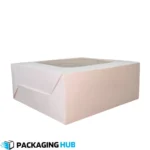 custom 8x8 cake box with window manufactured by Packaging Hub Pakistan for bakery and dessert packaging